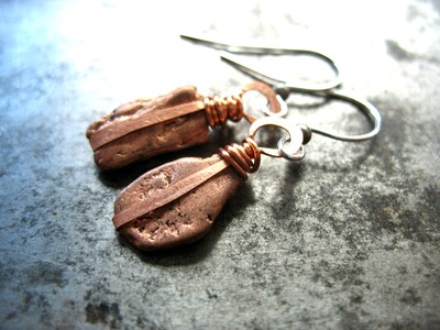 Raw Copper Nugget Metalwork Earrings Jewelry handmade in the USA - image4